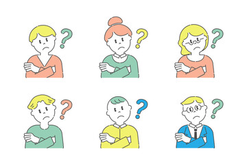 腕組みをして首をかしげているいろいろな人3　男性　女性　カラー