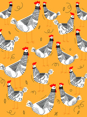 Chicken and rooster vector illustration.