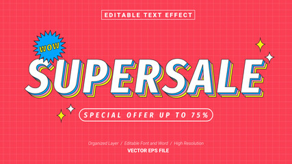 Editable Supersale Font. Typography Template Text Effect Style. Lettering Vector Illustration Logo.
