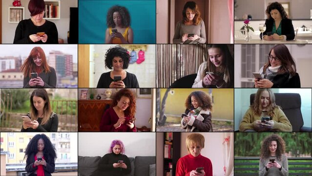 People using smartphone: Multiscreen footage