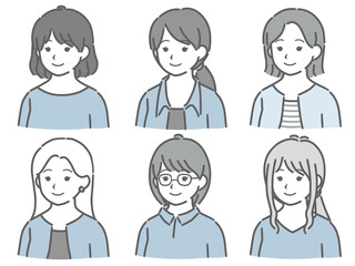 若い女性の斜め向き上半身セット（私服）