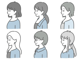 若い女性の横向き上半身セット（私服）