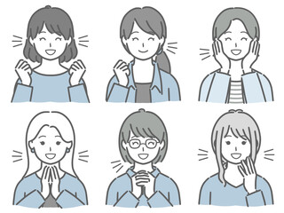 喜ぶ若い女性の上半身セット（私服）