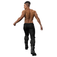 Fototapeta premium Bare Chested Latino Man on Isolated White Background, 3D Rendering, 3D Illustration