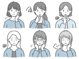 困る若い女性の上半身セット（私服）