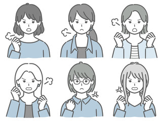 怒る若い女性の上半身セット（私服）