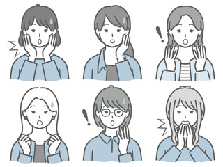 驚く若い女性の上半身セット（私服）