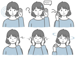 耳の調子が悪い私服の若い女性