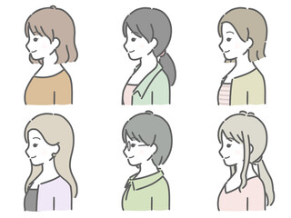 若い女性の横向き上半身セット（私服）