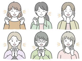 喜ぶ女性の上半身セット（私服）