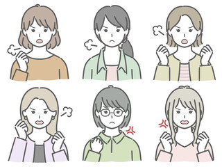 怒る若い女性の上半身セット（私服）