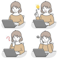 パソコンを操作する私服の若い女性