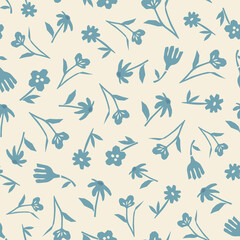 Abstract botanical seamless pattern. Simple flower shape