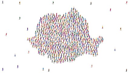 Romania Map A large group of people form to create a Romanian map. 4K Video Animation.