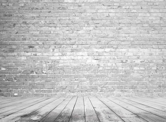 gray interior with brick wall