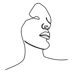 one line continuous drawing of woman face side view