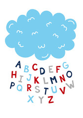 Educational poster for kids room. Poster with the alphabet in the form of a cloud