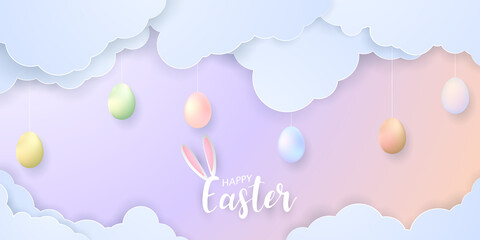 Easter background pastel style vector illustration design with happy eggs