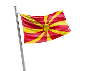 North Macedonia national flag cloth fabric waving on white background.