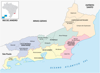 Map of the central and immediate geographic regions of Rio de Janeiro, Brazil