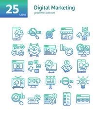 Digital Marketing gradient icon set. Vector and Illustration.