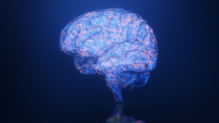 Artificial intelligence brain animation. Digital brain big data deep learning computer machine. Animation big data concept. Big data flow analysis. Artificial intelligence digital brain. 3d render.