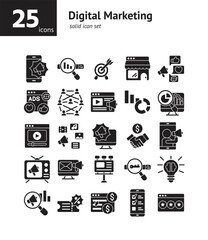 Digital Marketing solid icon set. Vector and Illustration.