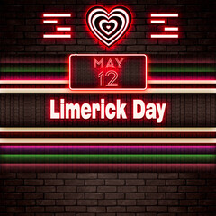 12 May, Limerick Day, Neon Text Effect on bricks Background