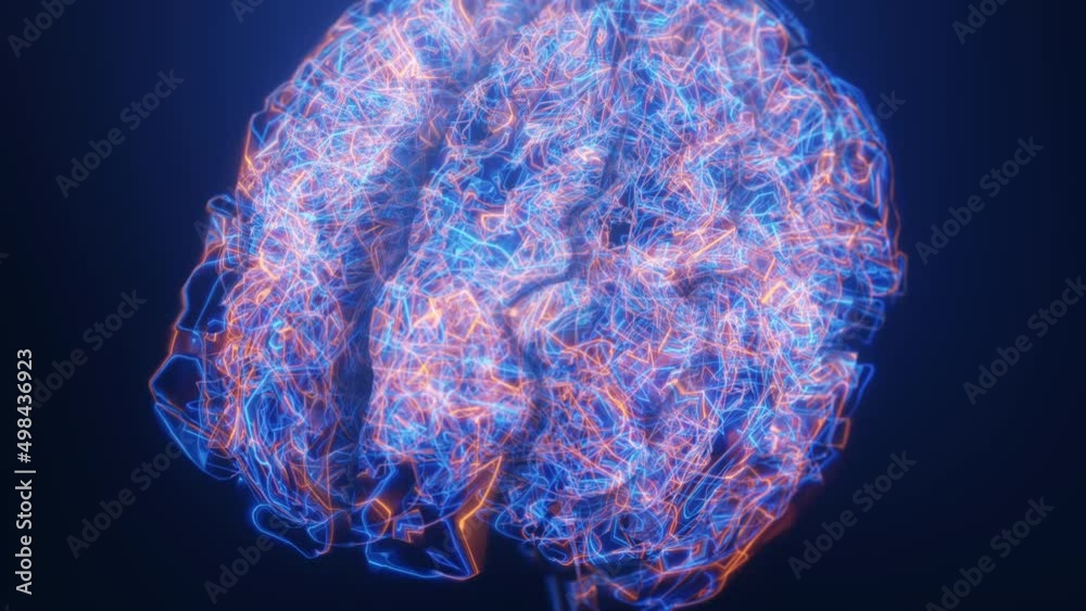 Poster artificial intelligence brain animation. digital brain big data deep learning computer machine. anim