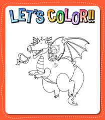 Worksheets template with let’s color!! text and dragon outline