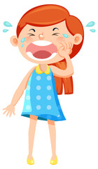 A girl in blue dress crying cartoon character