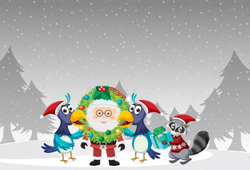 Christmas theme with Santa and animals
