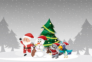Fototapeta na wymiar Christmas theme with Santa and snowman