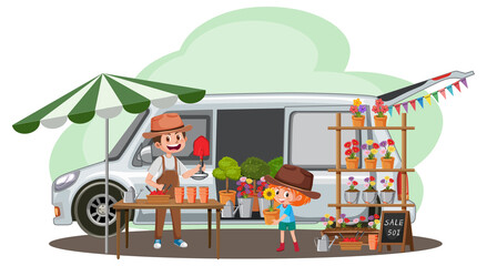 Naklejka premium Flea market concept with plant shop