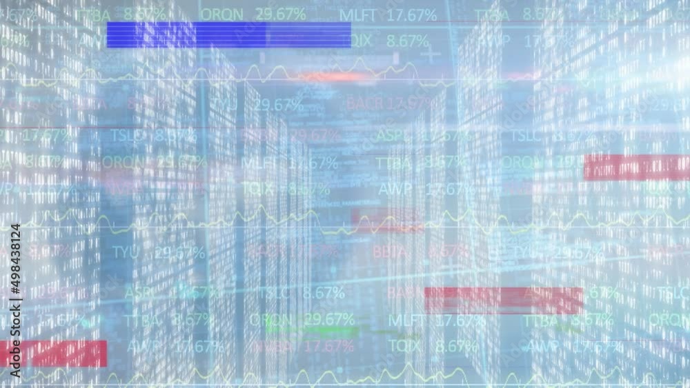 Poster animation of interference and stock market over columns with binary coding
