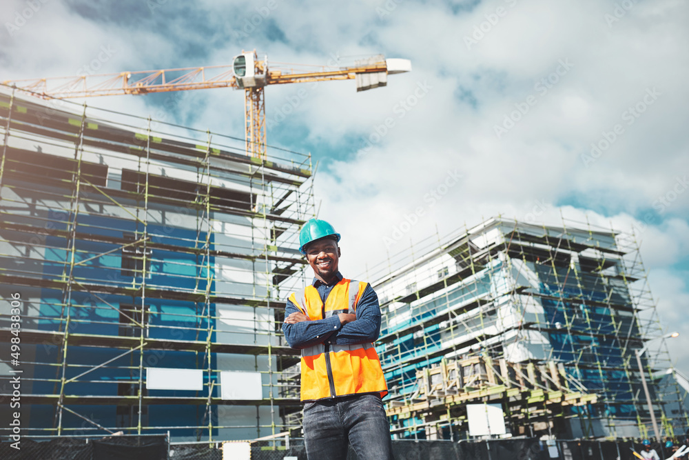 Poster you can count on our quality of construction. portrait of a confident young man working at a constru