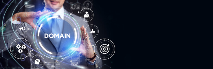 Business, Technology, Internet and network concept. Young businessman working on a virtual screen...