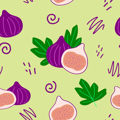 figs seamless pattern. hand drawn. vector, minimalism. icon, sticker, card, poster, print. fruit, food. textiles, wallpaper, wrapping paper, background.