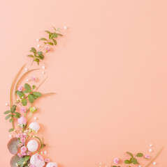 Fototapeta premium pink roses with leaves on paper background