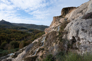 Ancient hot thermal springs and pool in nature park Dei Mulini, Bagno Vignoni, Tuscany, Italy