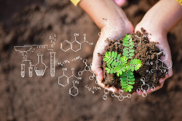 Plants background with biochemistry structure., Plants with biochemistry structure.