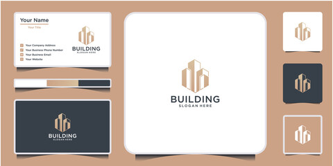 Architecture real estate logo elegant simple line art and business card template