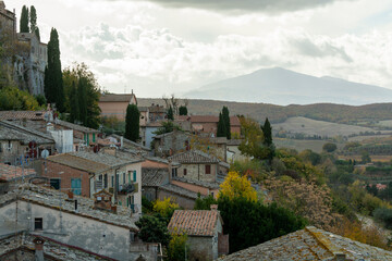 Obraz premium View on houses and walls of old town Montepulciano, Tuscany, Italy