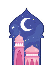 pink mosque and crescent moon