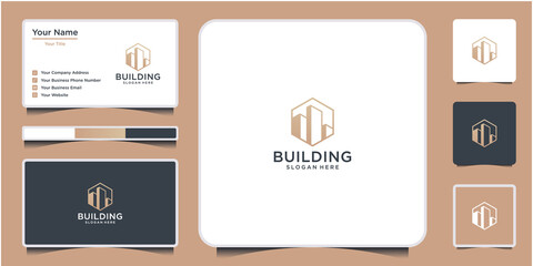 Architecture real estate logo elegant simple line art and business card template