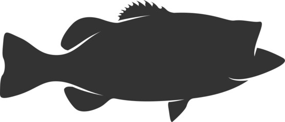 Bass Silhouette on White Background. Isolated Vector Fish Animal Template for Logo Company, Icon, Symbol etc