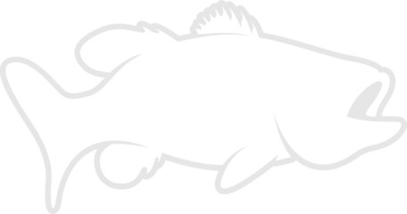 Bass Silhouette on White Background. Isolated Vector Fish Animal Template for Logo Company, Icon, Symbol etc
