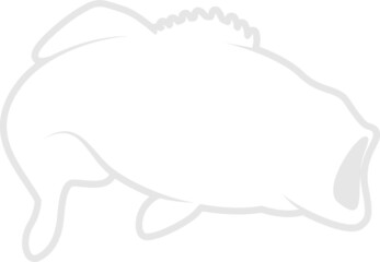 Bass Silhouette on White Background. Isolated Vector Fish Animal Template for Logo Company, Icon, Symbol etc