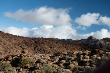 Visiting Teide national park on Tenerife and view on volcanic landscapes, Canary islands, Spain