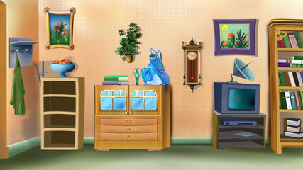 Cartoon room interior in retro style 3